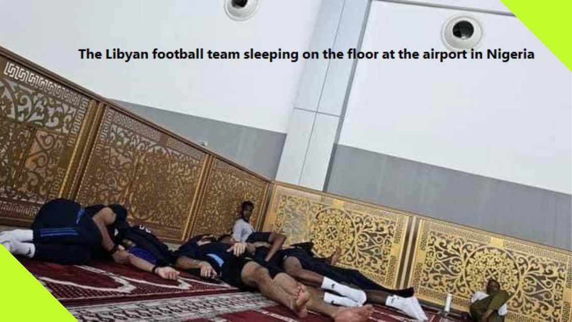 Libyan players sleeping on the floor at Nigerian airport. Libyan players sleeping on the floor at Nigerian airport.