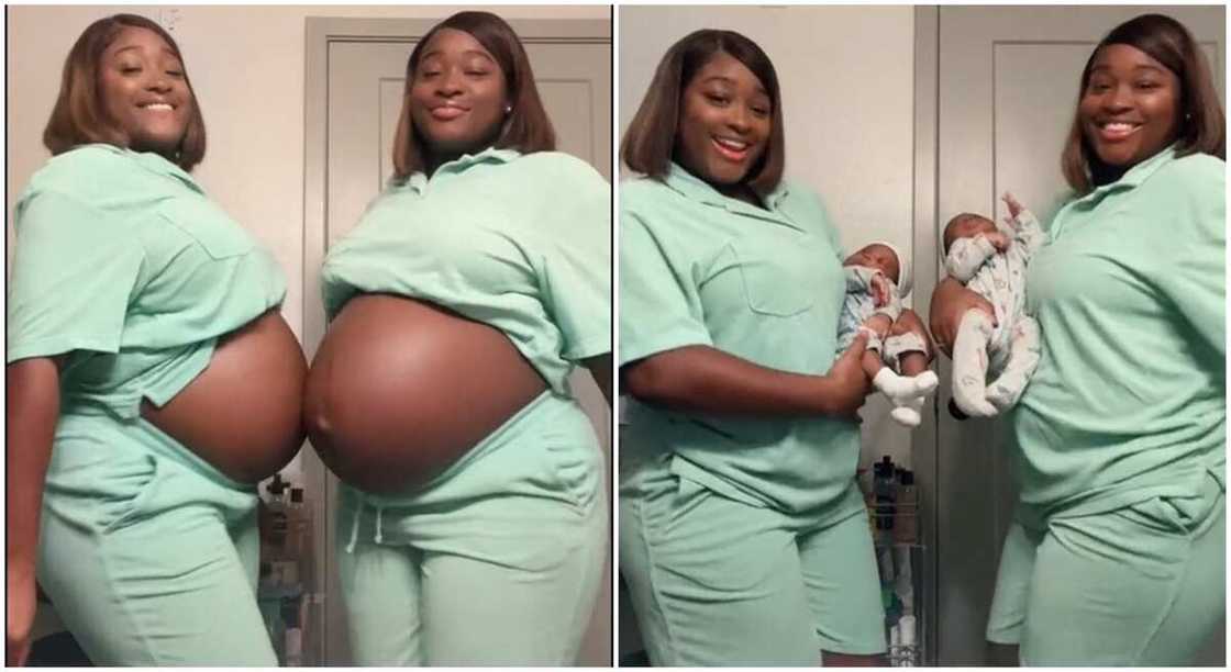 Twin sisters who gave birth at the same time.