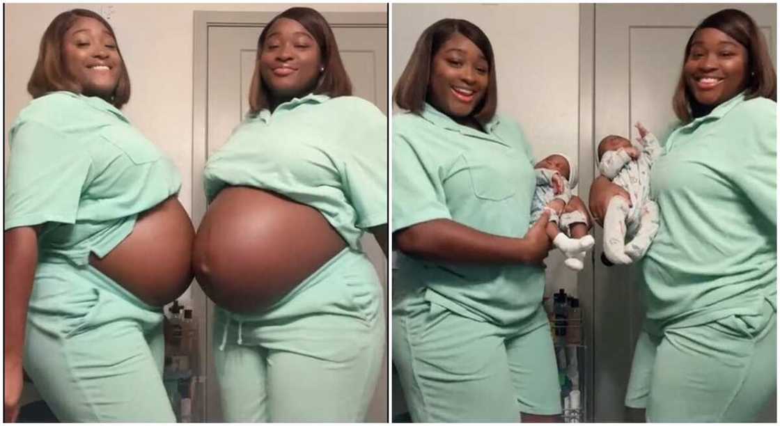 Twin sisters who gave birth at the same time. Twin sisters who gave birth at the same time.