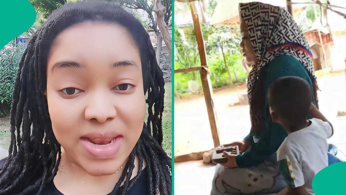 Reactions as Nigerian mum takes her children to her village deity, presents them to it