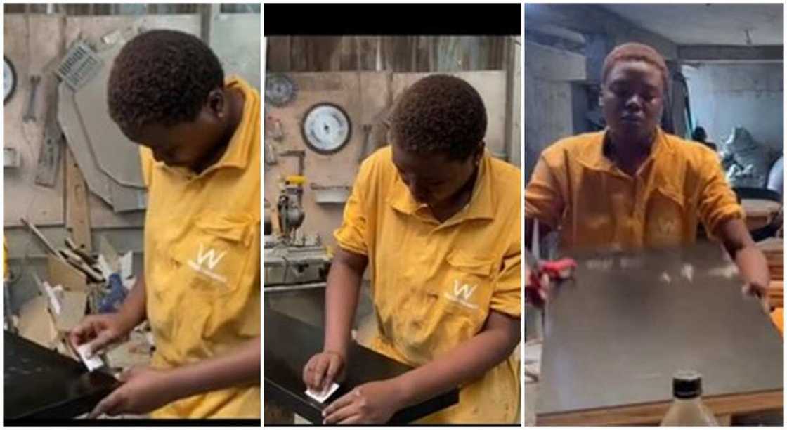 Photos of Deola, a UNILAG student who has taken to carpentry due to ASUU strike. Photos of Deola, a UNILAG student who has taken to carpentry due to ASUU strike.