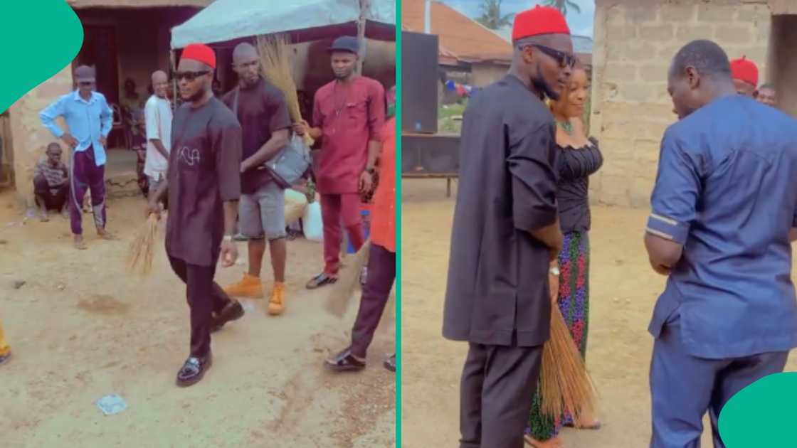 Drama as groom and his friends were made to sweep at his traditional wedding Drama as groom and his friends were made to sweep at his traditional wedding
