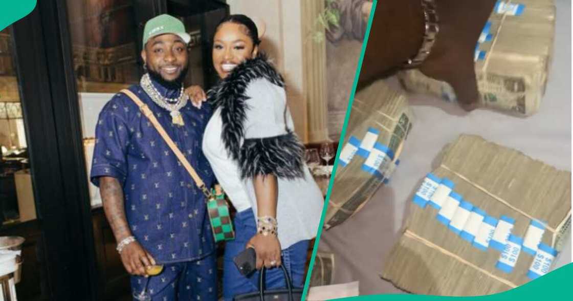 Chivido 2024: Davido's crew flaunt bundles of dollars for spraying at wedding.