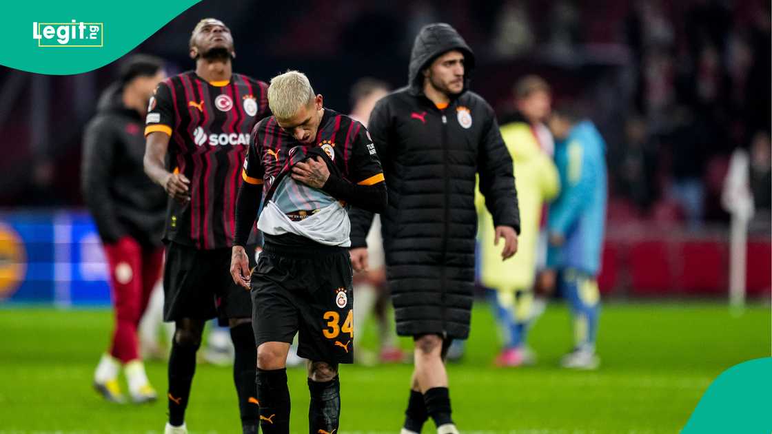 Victor Osimhen, Lucas Torreira, Baris Alper Yilmaz, Galatasaray, AFC Ajax, Johan Cruyff Arena, Amsterdam, Netherlands, UEFA Europa League. Victor Osimhen, Lucas Torreira, Baris Alper Yilmaz, Galatasaray, AFC Ajax, Johan Cruyff Arena, Amsterdam, Netherlands, UEFA Europa League.