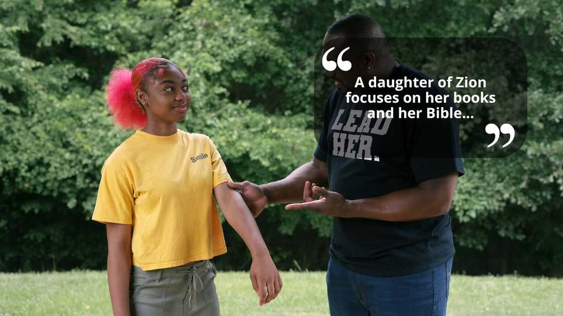 A father talking to his daughter