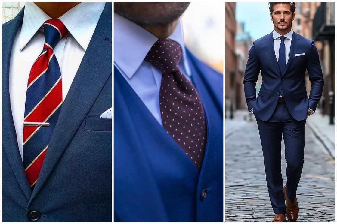 Striped and dotted ties with navy suits Striped and dotted ties with navy suits