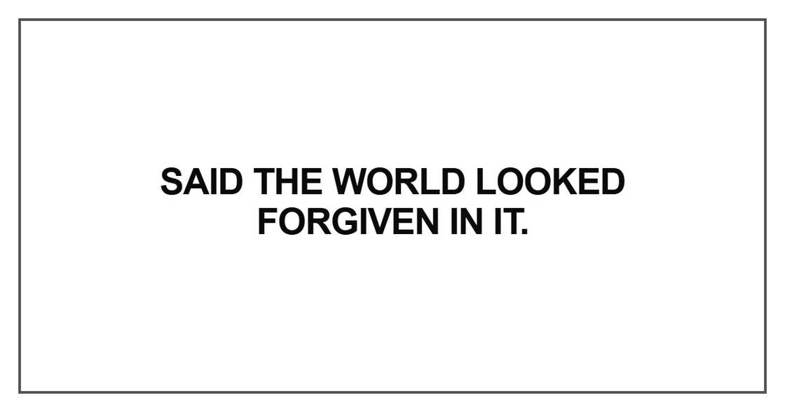 Said the world looked forgiven in it