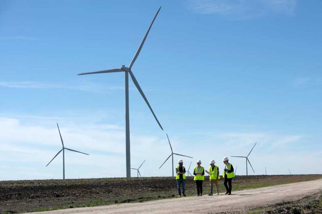 Employees of the French energy company Engie inspect wind turbines in a new project in Dawson, Texas, on February 28, 2023 Employees of the French energy company Engie inspect wind turbines in a new project in Dawson, Texas, on February 28, 2023