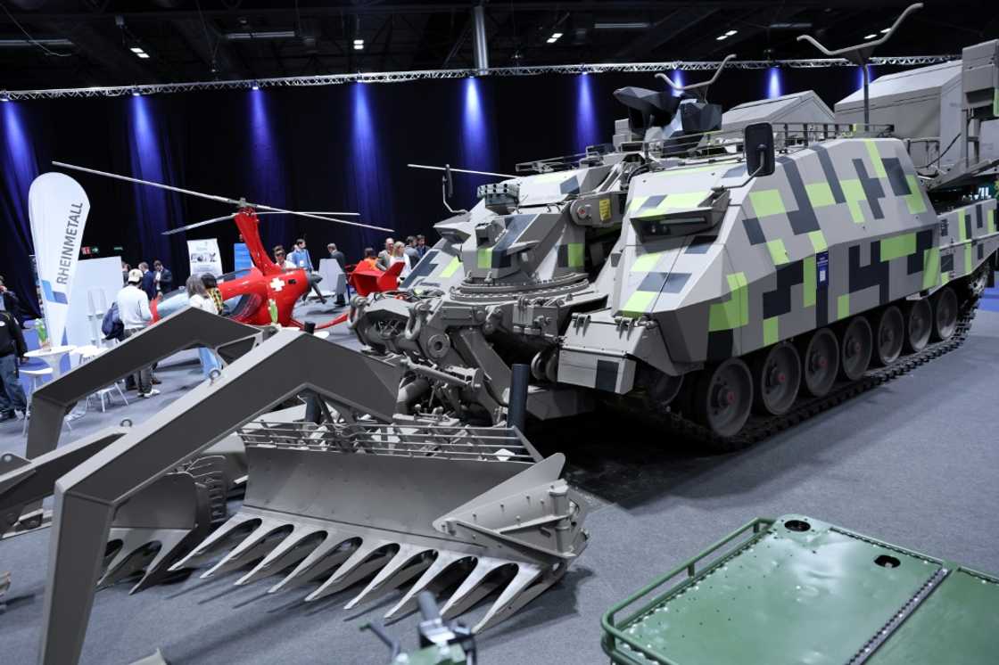 An armoured breaching vehicle made by German company Rheinmetall is displayed at the International Defence and Security Fair in Madrid on May 12, 2025 An armoured breaching vehicle made by German company Rheinmetall is displayed at the International Defence and Security Fair in Madrid on May 12, 2025