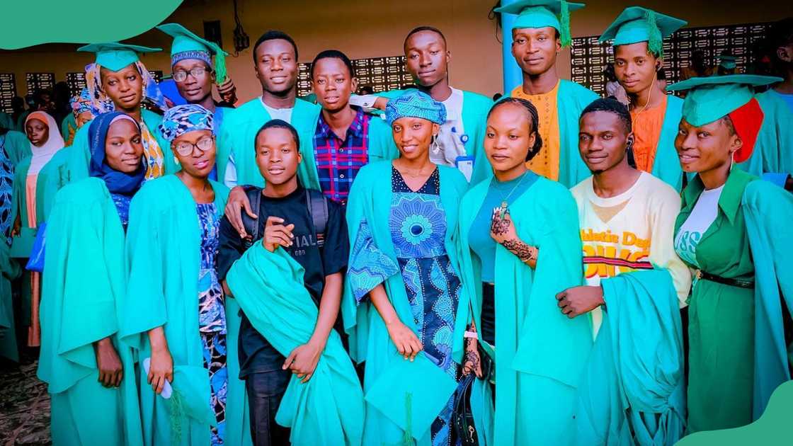 Kebbi State University students in blue graduation gowns. Kebbi State University students in blue graduation gowns.