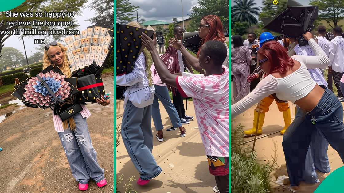 Video: Drama as Lady Chases Man Who Snatched Sister’s Money Bouquet Worth Over N1m on Sign-out Day