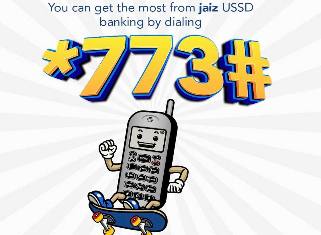An advertisement promoting the Jaiz Bank USSD banking code. An advertisement promoting the Jaiz Bank USSD banking code.