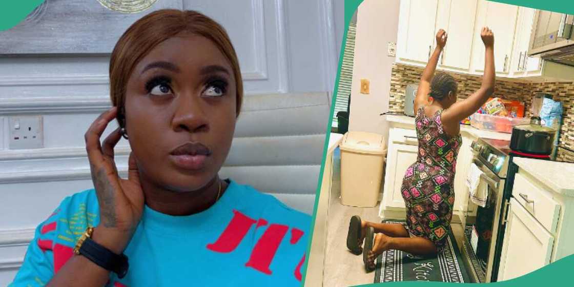 Actress Olayinka Solomon's husband reacts over her failed attempt at grilling chicken. Actress Olayinka Solomon's husband reacts over her failed attempt at grilling chicken.