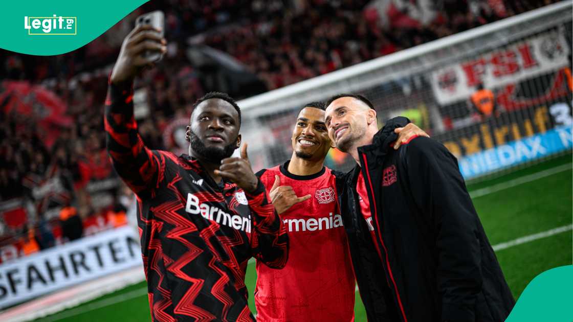 Victor Boniface, Amine Adli, Aleix Garcia, Bayer Leverkusen, Bay Arena, Leverkusen, Germany, VfL Bochum. Victor Boniface, Amine Adli, Aleix Garcia, Bayer Leverkusen, Bay Arena, Leverkusen, Germany, VfL Bochum.