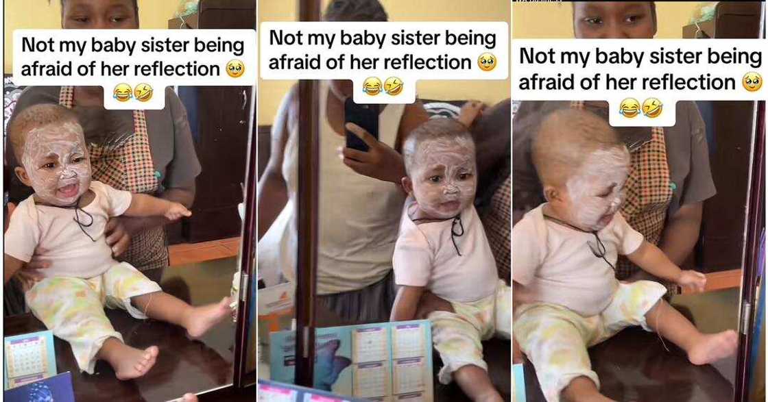 Baby's reacts after seeing herself in mirror