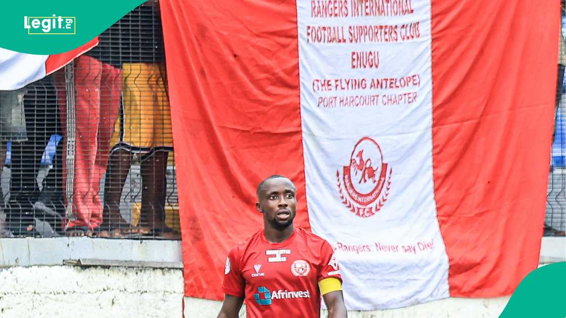 Enugu Rangers captain Chidiebere Nwobodo after scoring against Ikorodu City at the Mobolaji Johnson Arena, Lagos. Photo: Victor Modo Enugu Rangers captain Chidiebere Nwobodo after scoring against Ikorodu City at the Mobolaji Johnson Arena, Lagos. Photo: Victor Modo