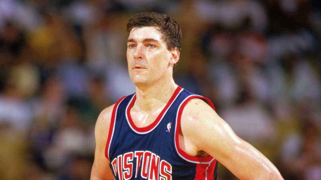 Bill Laimbeer of the Detroit Pistons looks on during a game