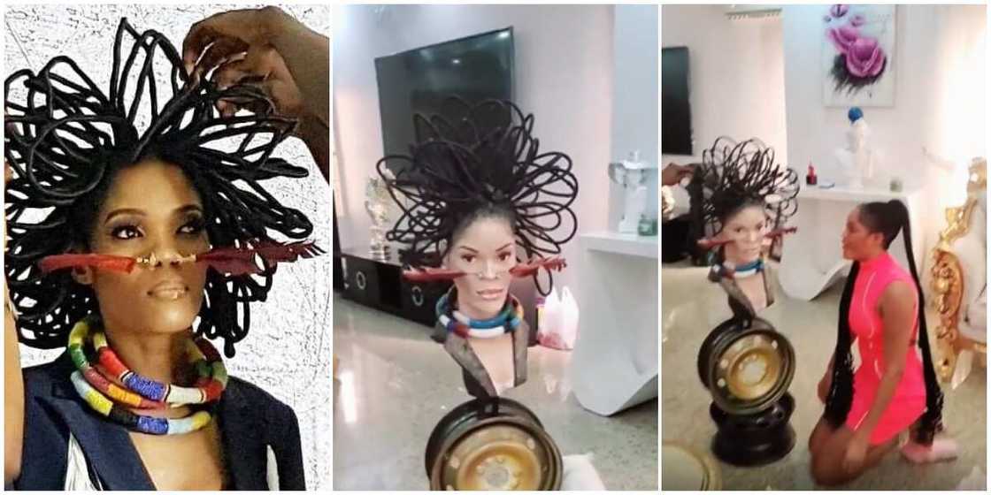Actress Chika Lann cries as local artisan gives her replica artwork of her viral N40 million hair Actress Chika Lann cries as local artisan gives her replica artwork of her viral N40 million hair