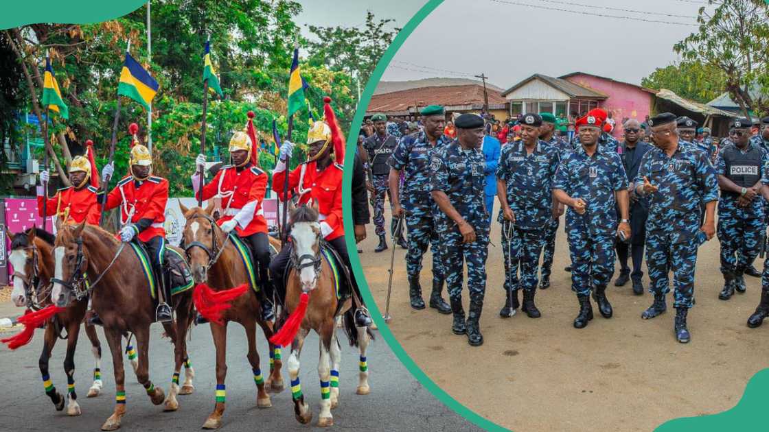 Uniformed NPF officials on horses and during an official tour