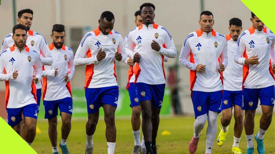 Libyan players training in Tripoli before their AFCON 2025 qualifier match against Benin Republic.