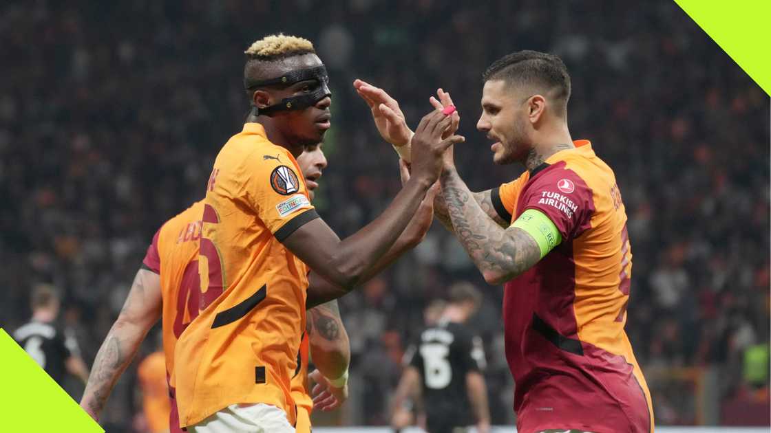 Victor Osimhen celebrates a goal with Mauro Icardi Victor Osimhen celebrates a goal with Mauro Icardi