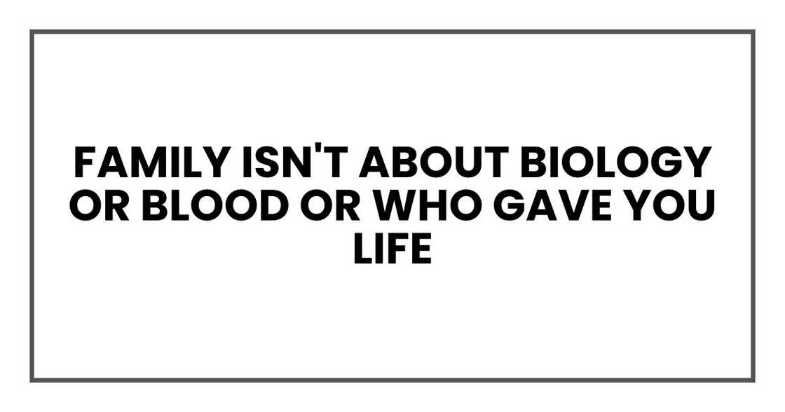 Family isn't about biology or blood or who gave you life Family isn't about biology or blood or who gave you life