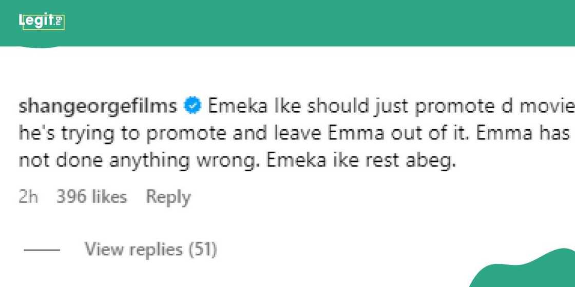 Shan George defends Emeka Ike's ex-wife. Shan George defends Emeka Ike's ex-wife.