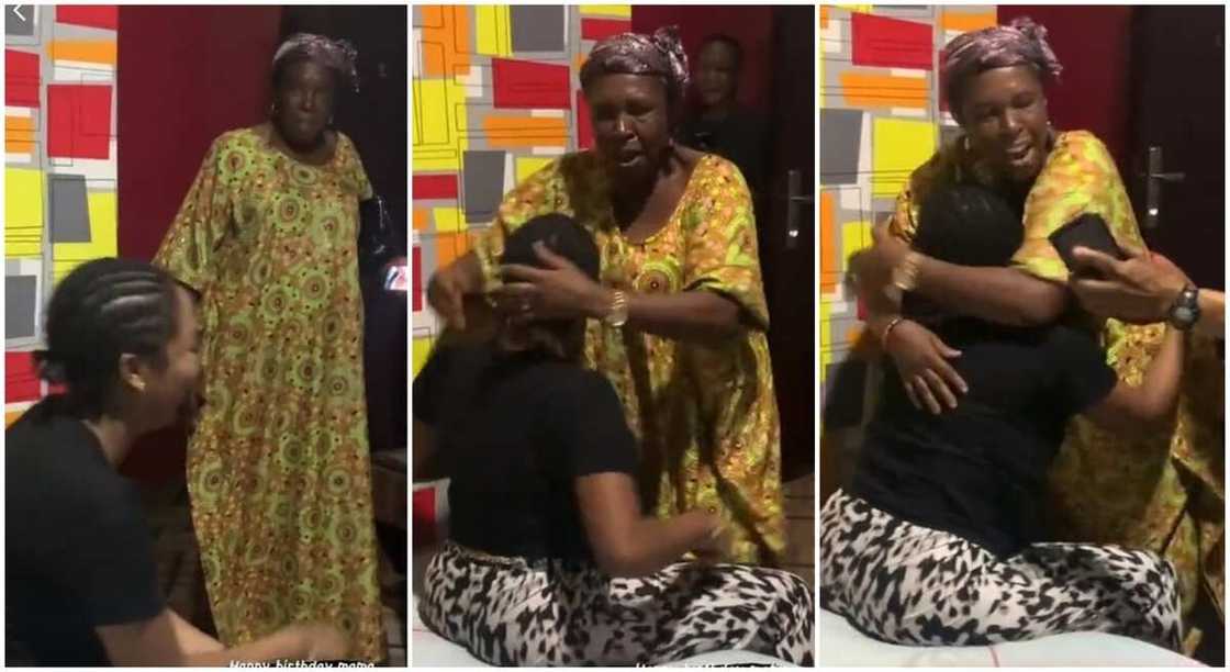 Photos of a lady and her mum hugging each other.