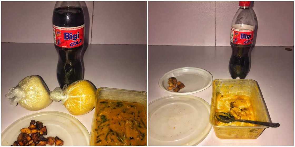 Nigerian man eats eba with plantain and peanut, photos generate huge reactions Nigerian man eats eba with plantain and peanut, photos generate huge reactions