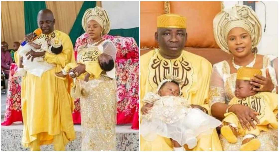 Photos of a Nigerian man and his wife with their twin babies. Photos of a Nigerian man and his wife with their twin babies.