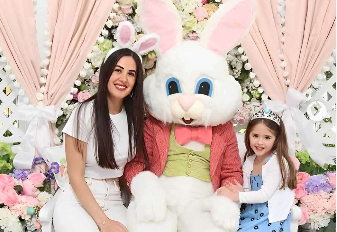 Michelle The Valley, and her daughter Isabella Bunny Lally, posing with Easter Bunny Michelle The Valley, and her daughter Isabella Bunny Lally, posing with Easter Bunny