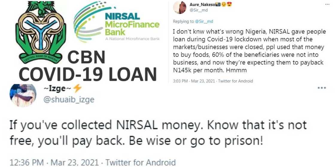 Man shares the amount CBN told his friend to repay because he took the COVID-19 loan, says he may go to prison Man shares the amount CBN told his friend to repay because he took the COVID-19 loan, says he may go to prison