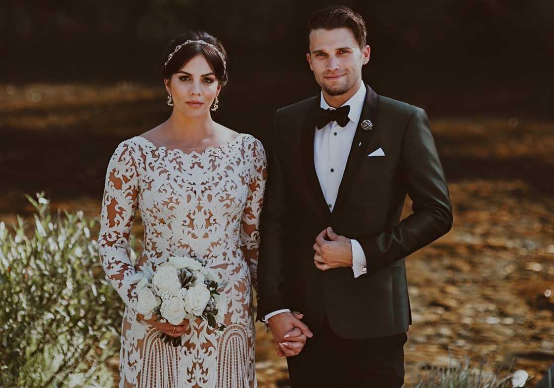 Katie Maloney and Tom Schwartz pictured at their forest-themed wedding ceremony Katie Maloney and Tom Schwartz pictured at their forest-themed wedding ceremony