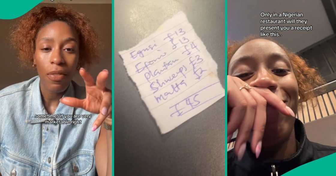Lady displays miscalculated bill Nigerian restaurant in UK gave her Lady displays miscalculated bill Nigerian restaurant in UK gave her