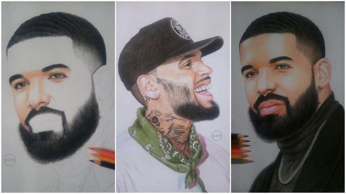 Much talented young man draws Drake and Chris Brown with pencils