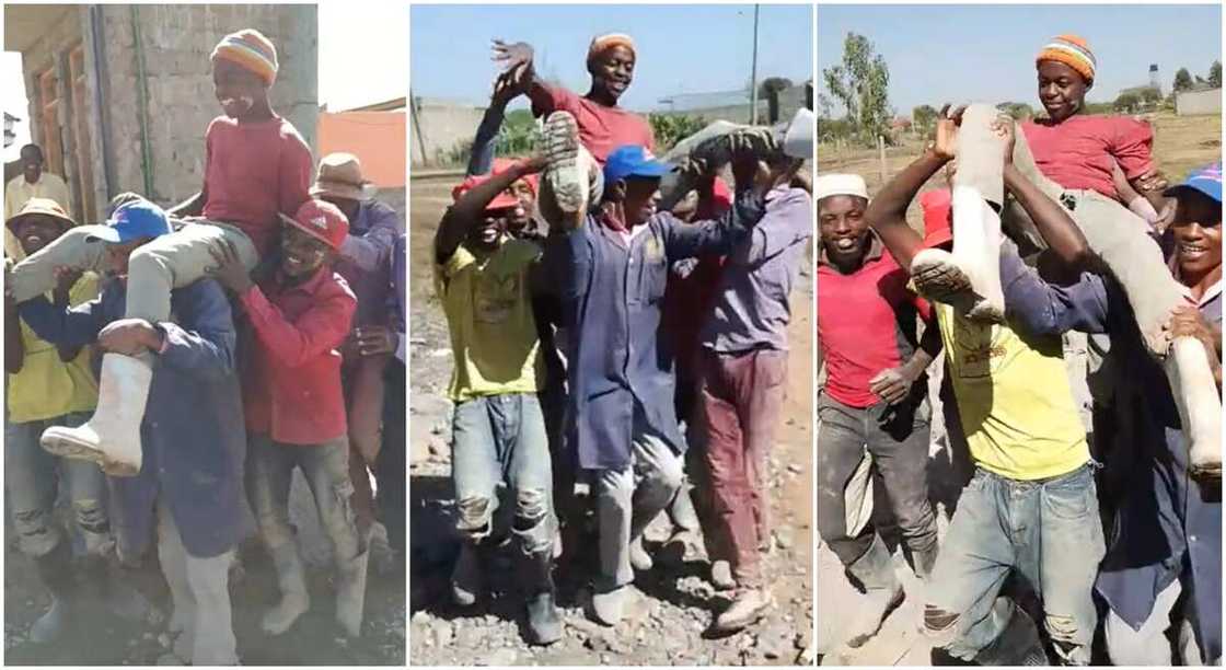 Photos of labourers carrying their coleague shoulder high. Photos of labourers carrying their coleague shoulder high.