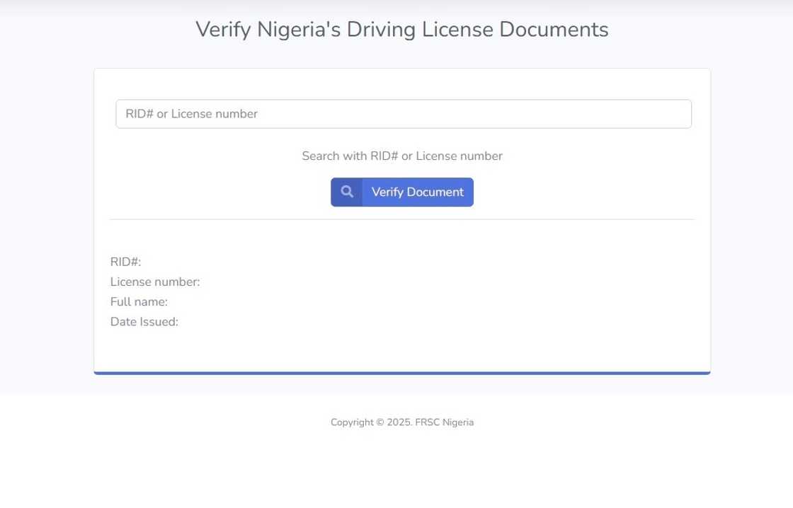 Verification platform for Nigerian driving licence documents. Verification platform for Nigerian driving licence documents.