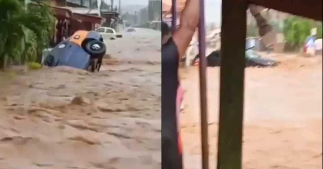 Live video of taxi with passengers overturned with floodwater in Accra Live video of taxi with passengers overturned with floodwater in Accra