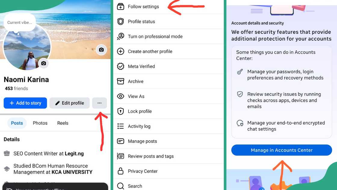 A screenshot of steps of finding a Facebook account through synching contacts A screenshot of steps of finding a Facebook account through synching contacts
