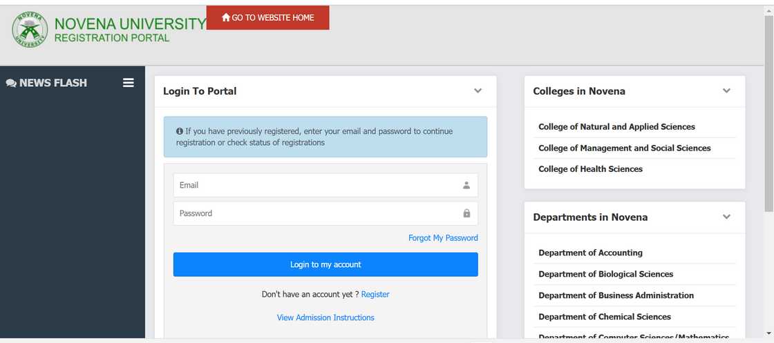 Novena University admission portal login Novena University admission portal login