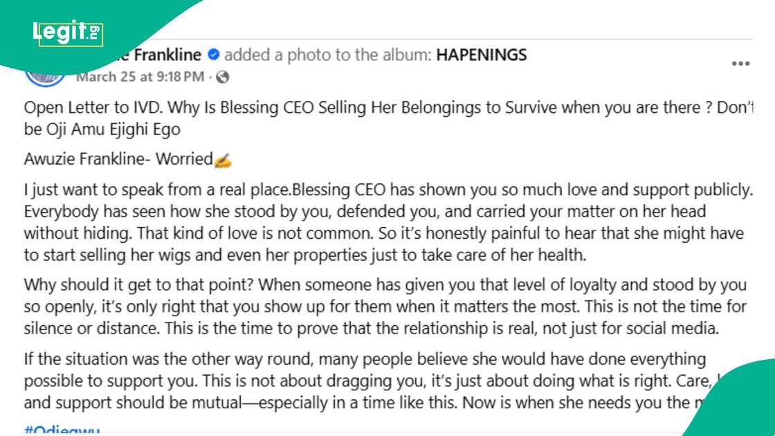 Man expresses concerns over IVD's silence about Blessing CEO's alleged stage 4 cancer.