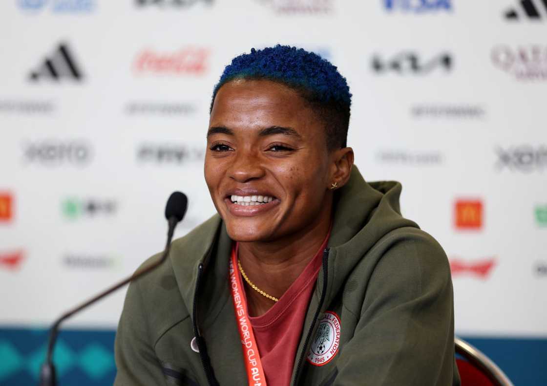 Rasheedat Ajibade speaks during a press conference Rasheedat Ajibade speaks during a press conference