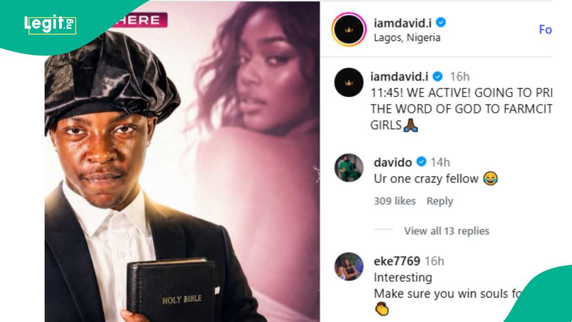 Davido reacts as man declares his intention to preach to Farm City runs girls