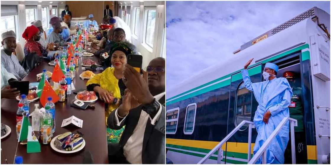 Adorable Photo Shows Fashola, Amaechi, Saraki, Others Enjoying with Buhari Inside Lagos Train Adorable Photo Shows Fashola, Amaechi, Saraki, Others Enjoying with Buhari Inside Lagos Train