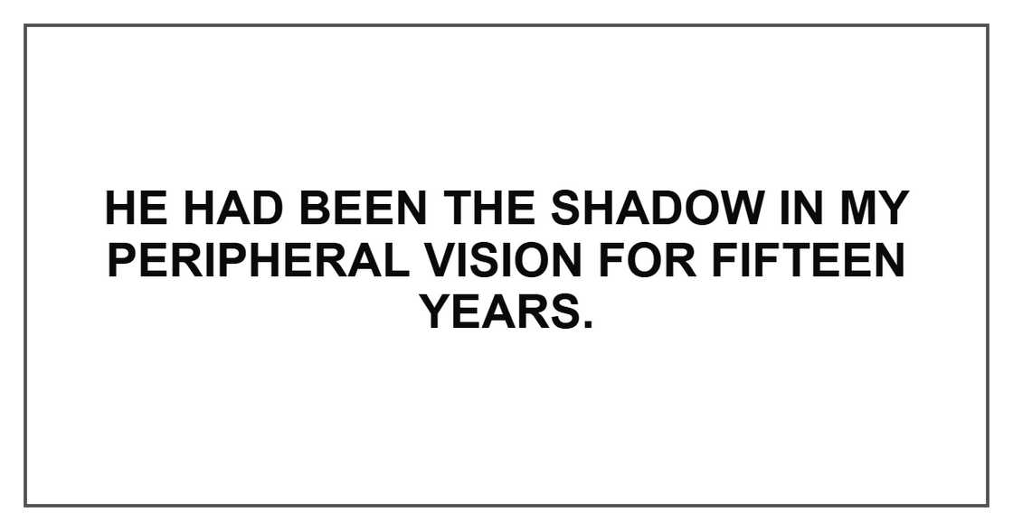 He had been the shadow in my peripheral vision for fifteen years. He had been the shadow in my peripheral vision for fifteen years.