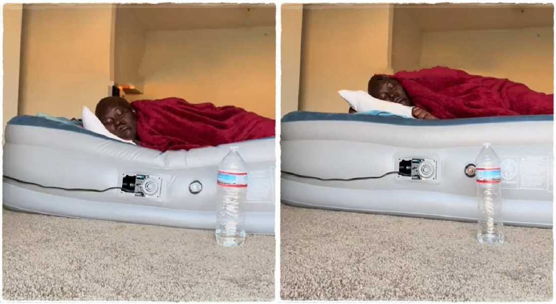 Photos of a lady sleeping on an air mattress. Photos of a lady sleeping on an air mattress.