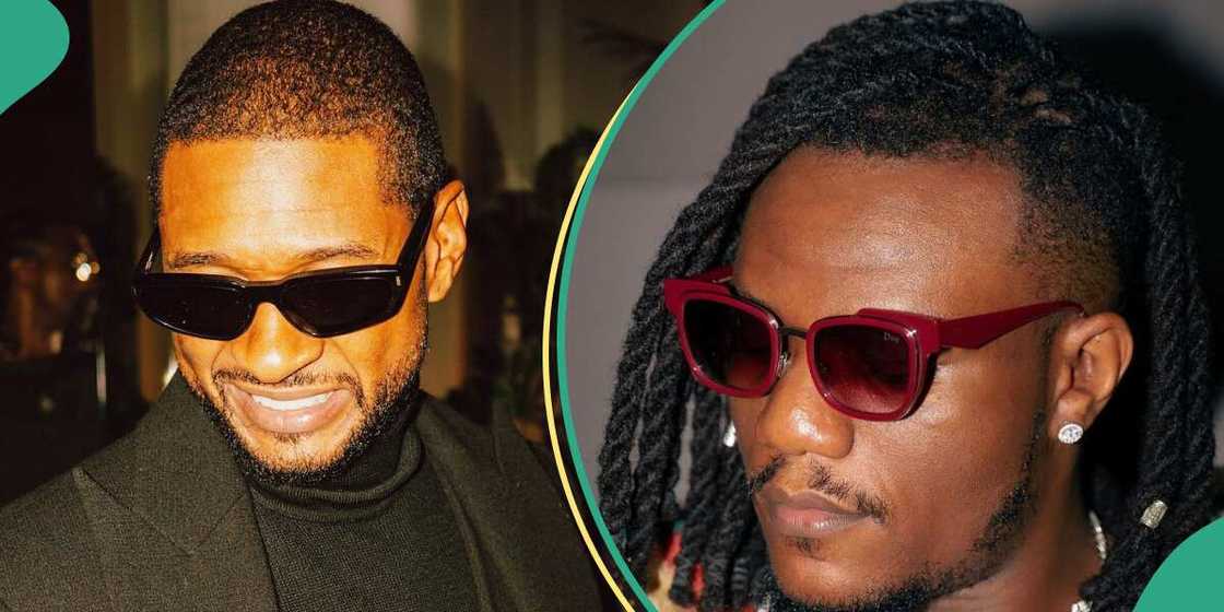 American singer Usher salutes Pheelz on stage. American singer Usher salutes Pheelz on stage.