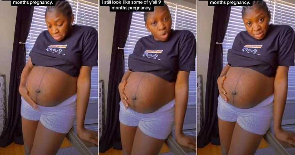 Woman who gave birth a week ago displays big tummy Woman who gave birth a week ago displays big tummy