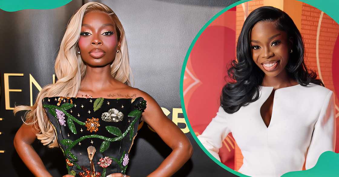 Olandria Carthen poses on the Golden Globes red carpet. She poses during a brand partnership campaign Olandria Carthen poses on the Golden Globes red carpet. She poses during a brand partnership campaign