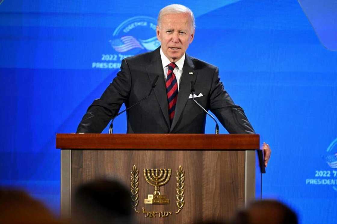 US President Joe Biden gives a joint press conference in Israel -- the first stop of his Middle East tour US President Joe Biden gives a joint press conference in Israel -- the first stop of his Middle East tour
